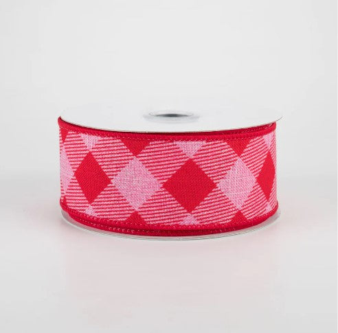 a red and white checkered ribbon on a white background