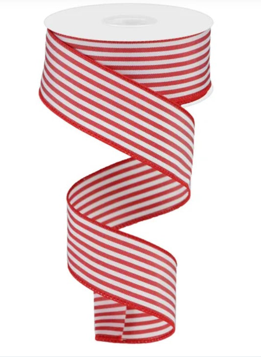 A spiral ribbon with red and white stripes.