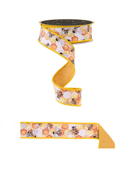 a ribbon with bees and honey on it