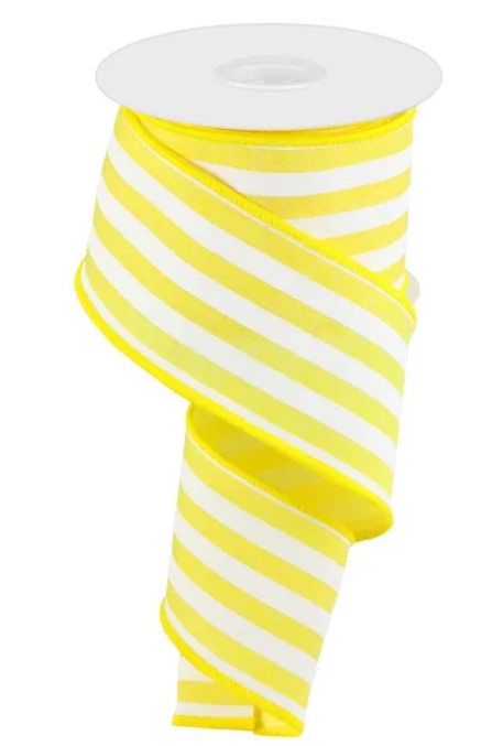 A roll of yellow and white striped ribbon.