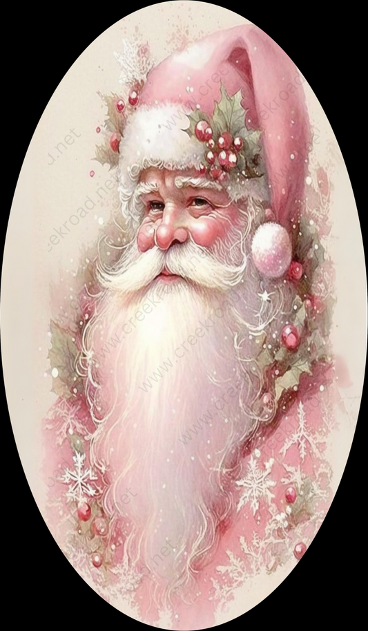 a painting of a santa clause wearing a pink hat