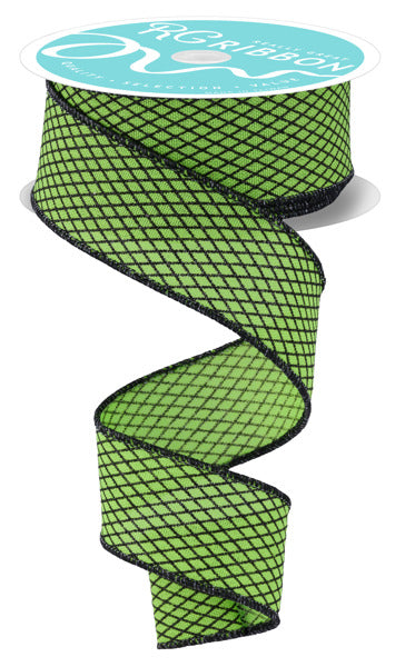 A spiral-shaped green and black fabric ribbon is shown against a white background.