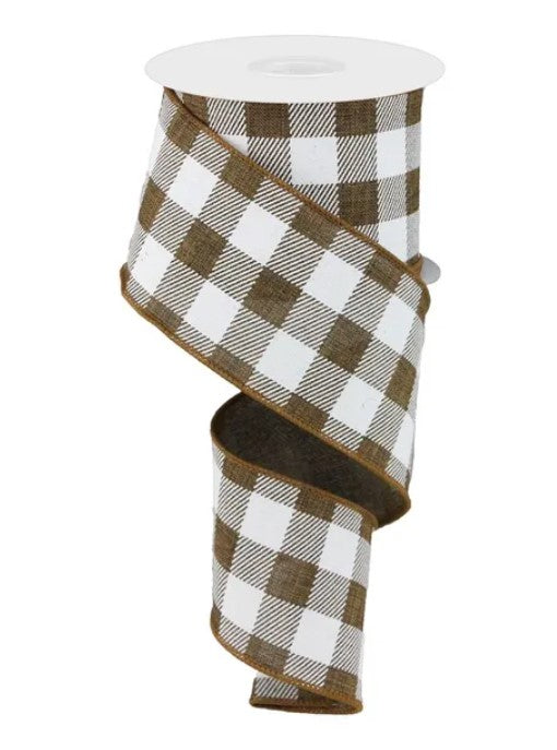 A roll of brown and white checkered ribbon.