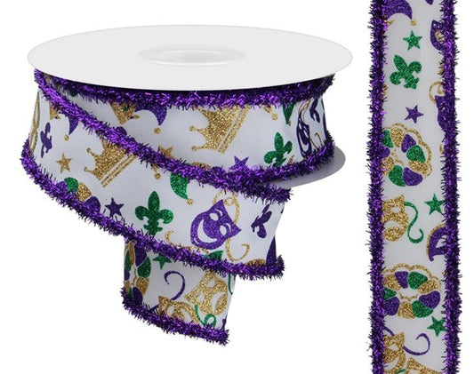 a roll of purple and green mardi gras ribbon