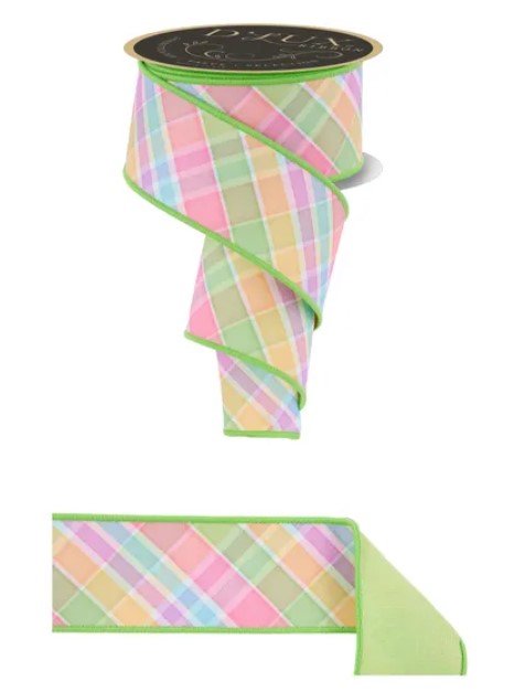 a colorful plaid ribbon with a green trim.