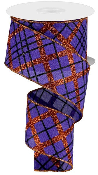 a roll of purple and orange glitter ribbon