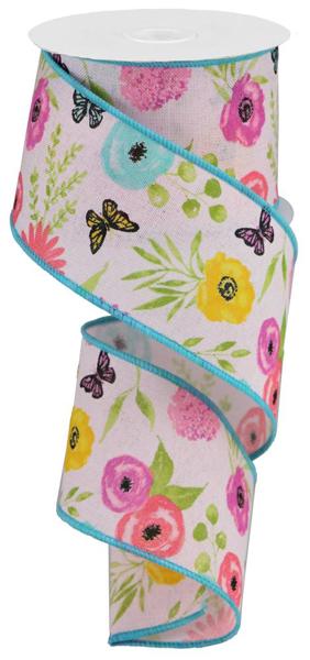 a roll of ribbon with flowers and butterflies on it