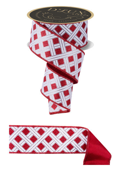 a red and white checkered pattern ribbon with a black and gold label.