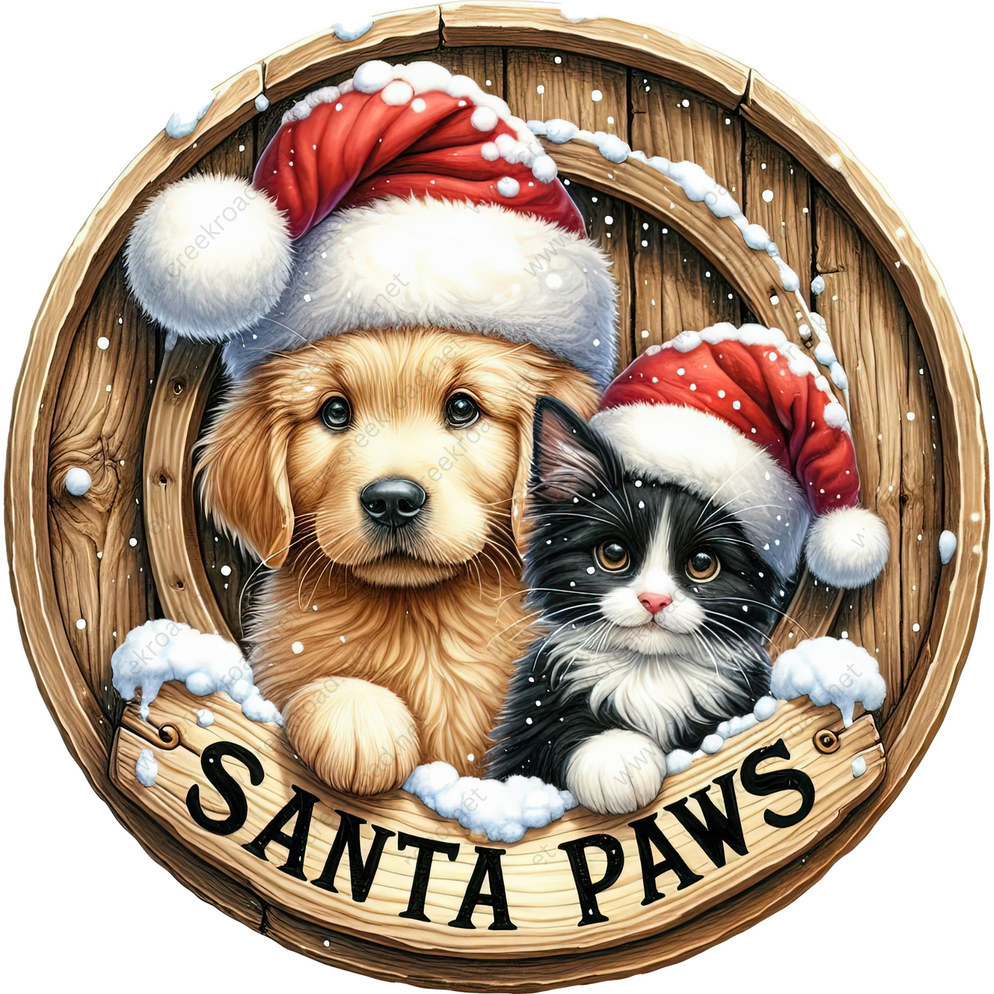 a picture of a dog and a cat wearing santa hats