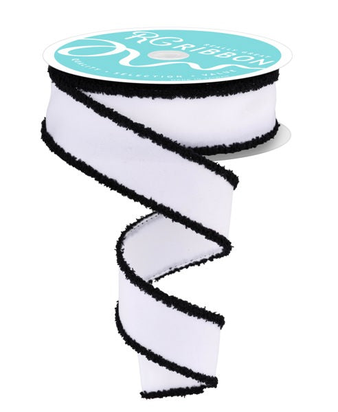 A white and black spiral ribbon with a turquoise label.