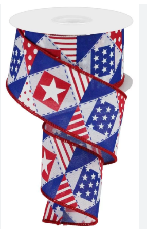 a red, white and blue ribbon with stars and stripes