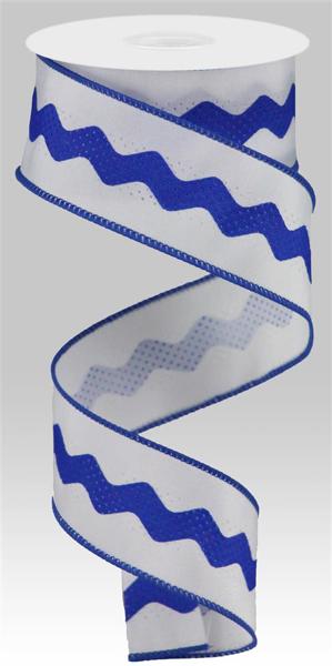 a roll of blue and white ribbon on a white background