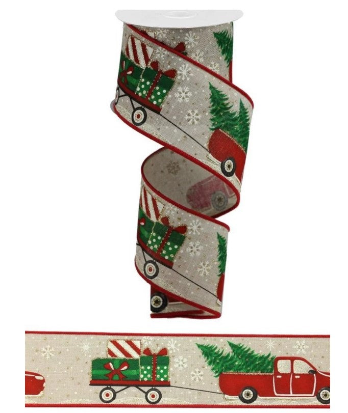 a roll of ribbon with christmas decorations on it