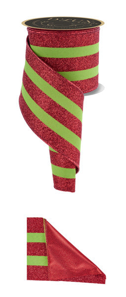 a red and green striped ribbon with a black top.