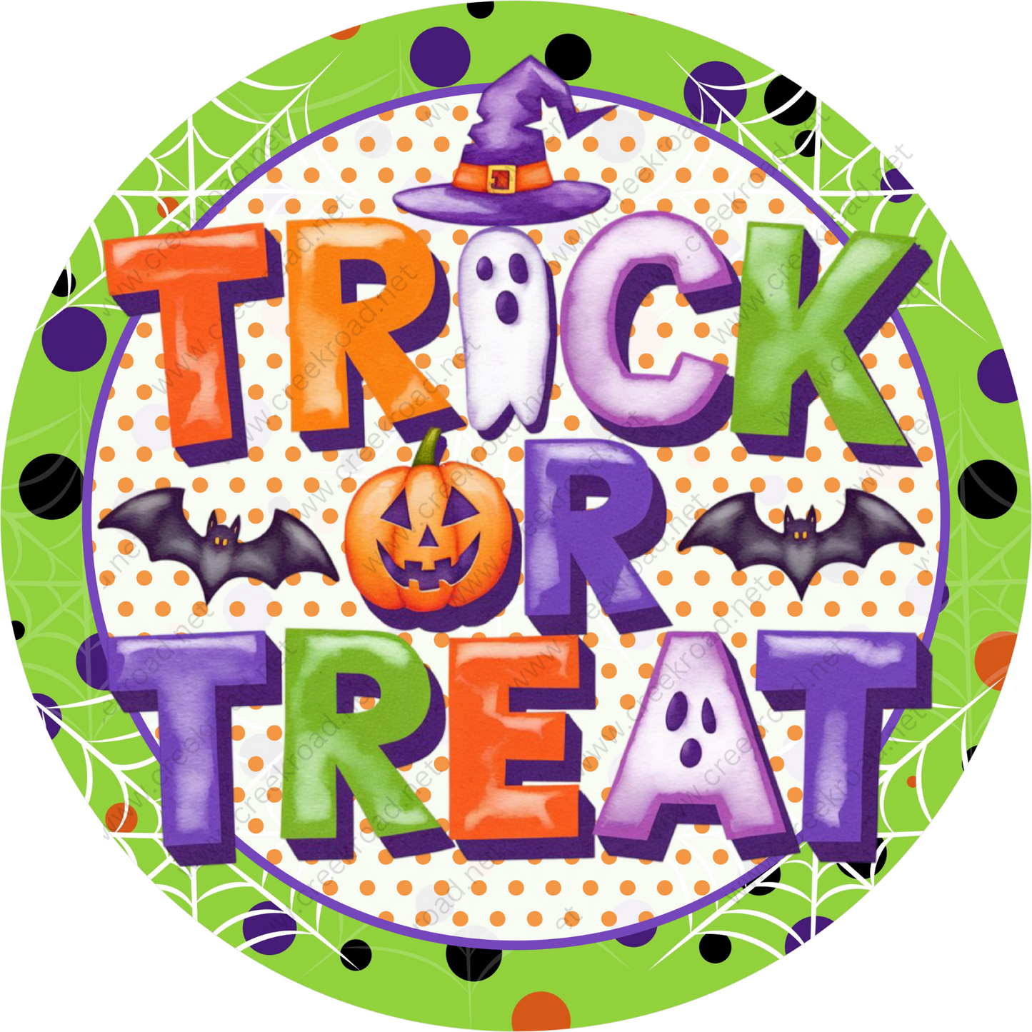 a trick or treat sign with bats and pumpkins
