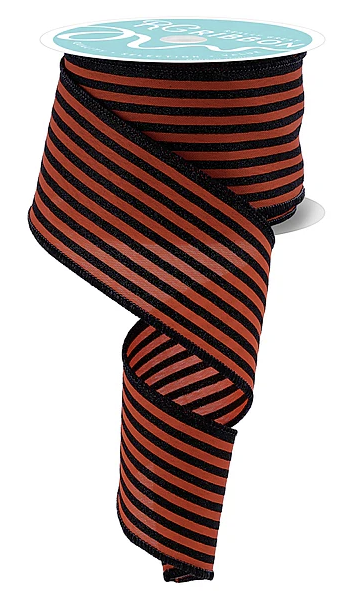 a spool of red and black striped ribbon.