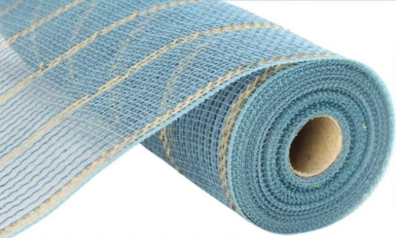 A roll of blue mesh with yellow stripes.