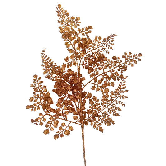 a golden, leafy branch with intricate patterns and textures, creating a visually striking and detailed representation of a plant or tree.