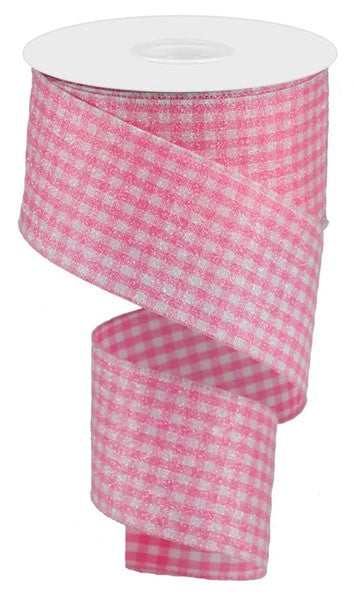 a roll of pink and white checkered ribbon