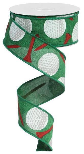 a green and white ribbon with golf balls on it