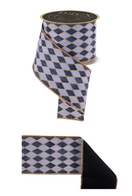 a decorative fabric with a diamond pattern in shades of blue and gold. The fabric is displayed in two different orientations, with one side facing upwards and the other side facing downwards. The fabric appears to be a decorative item, possibly used for embellishing clothing or other textile items.