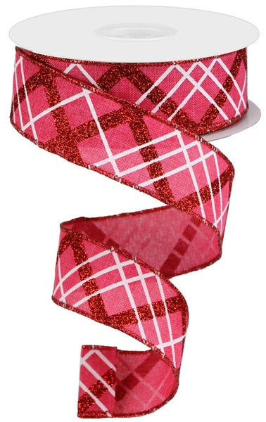 a roll of red and white plaid ribbon