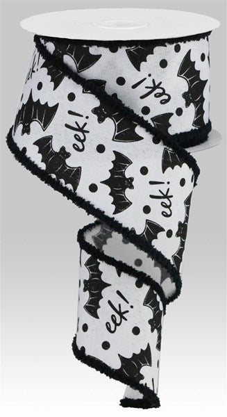 A black and white spiral ribbon with a repeating pattern of bats and dots.