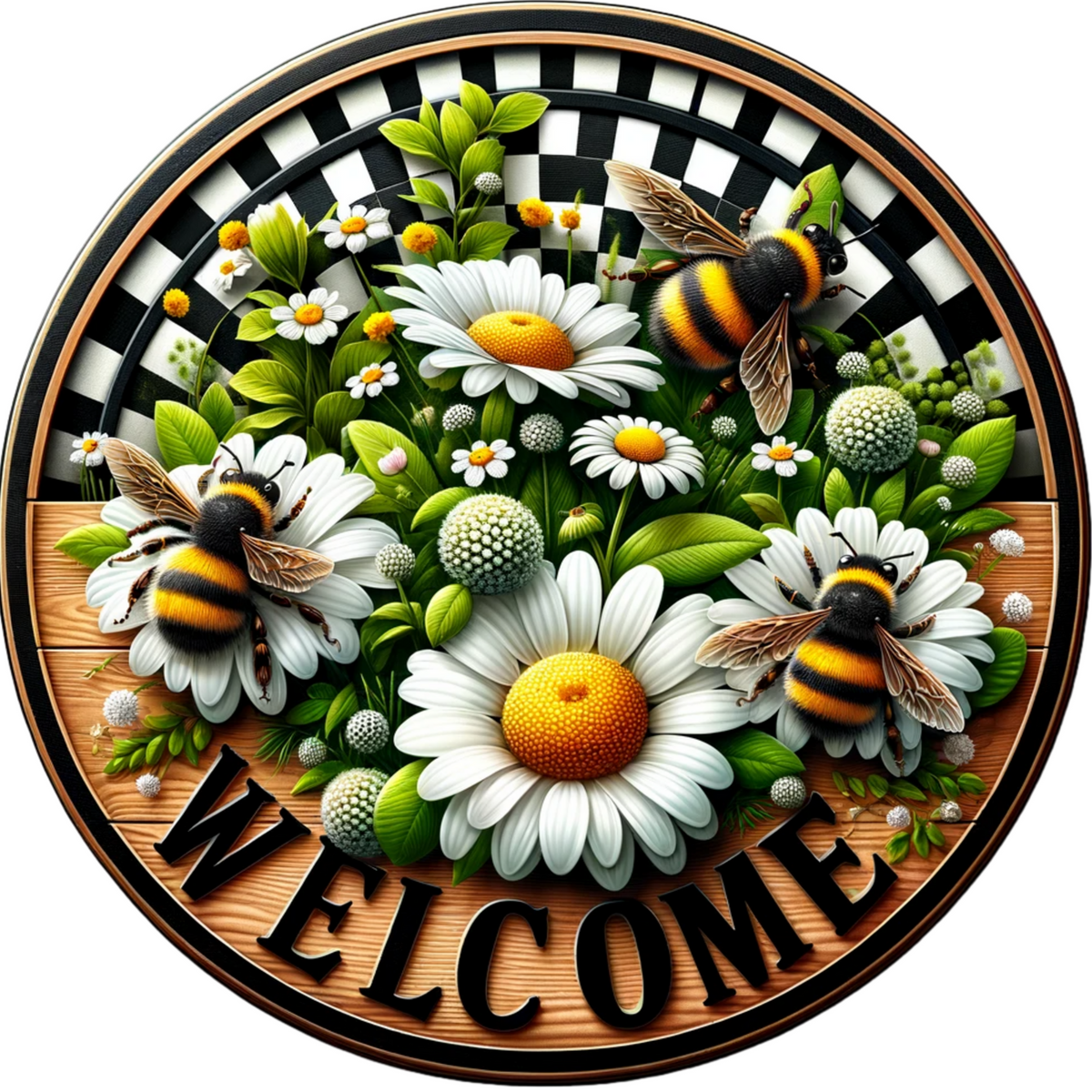Bee Happy Spring Sign Welcome Spring Bees With Daisies Sublimated Wreath Sign – creekroad.net