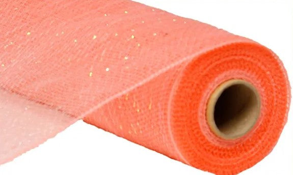 A roll of bright orange, glittery mesh material.