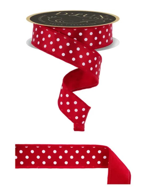 a red ribbon with white polka dots, which is a decorative and festive item.