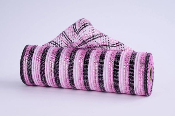 a roll of pink and black striped fabric