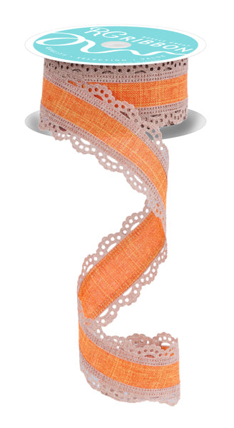 a roll of orange and white ribbon on a white background