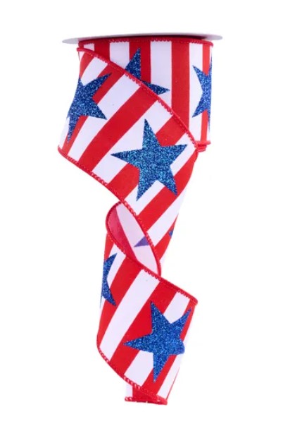 a red and white striped ribbon with blue stars on it.