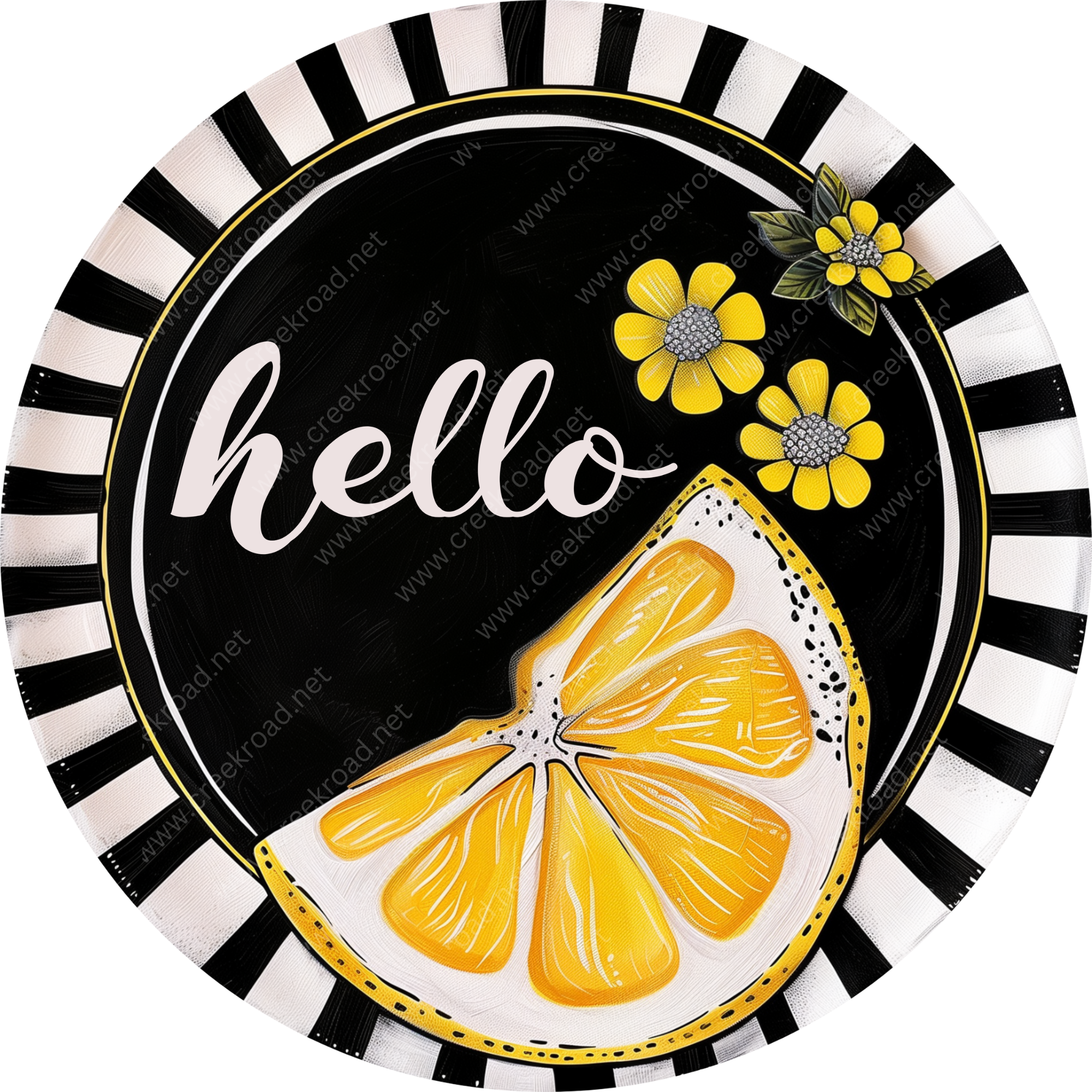 Hello Lemon Daisy Black and White Border Sublimated Wreath Sign ...