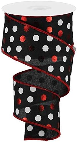 a roll of black and white polka dot ribbon