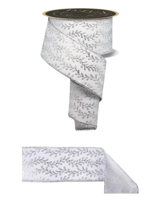a silver-colored ribbon with a leafy pattern, and it is displayed in two different orientations.