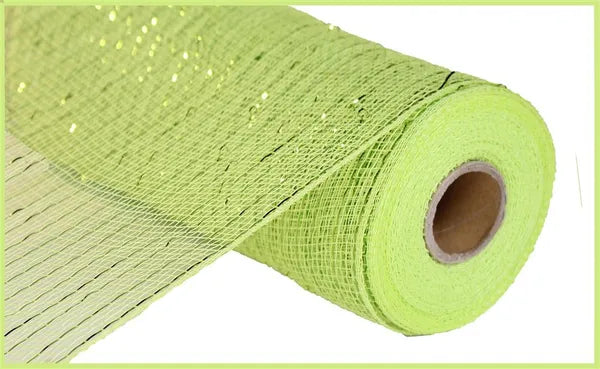 A roll of bright green mesh material with a brown circular hole in the center.