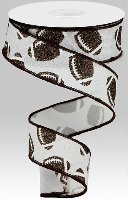 A spiral-shaped ribbon with a repeating pattern of footballs printed on it.