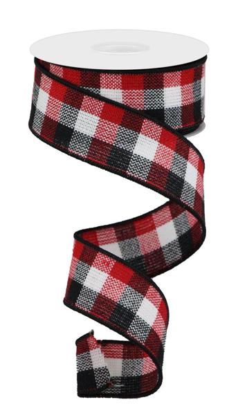 a red and black plaid ribbon on a white background