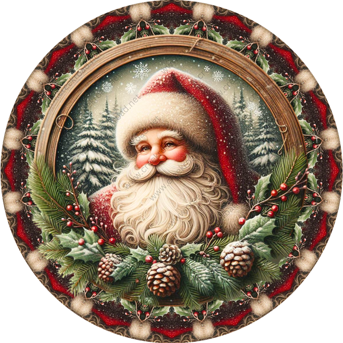 a picture of a santa clause with pine cones