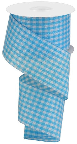 a roll of blue and white gingham ribbon