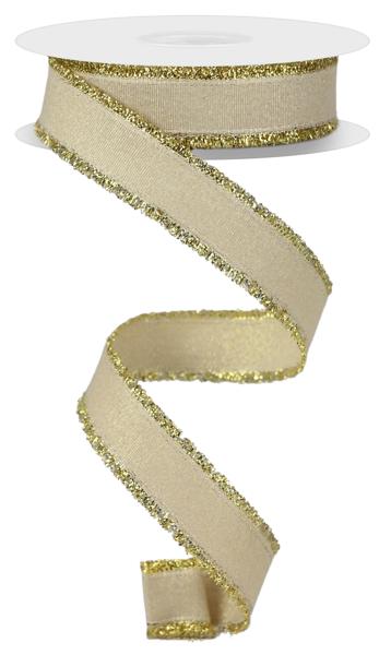 a roll of gold glitter ribbon on a white background