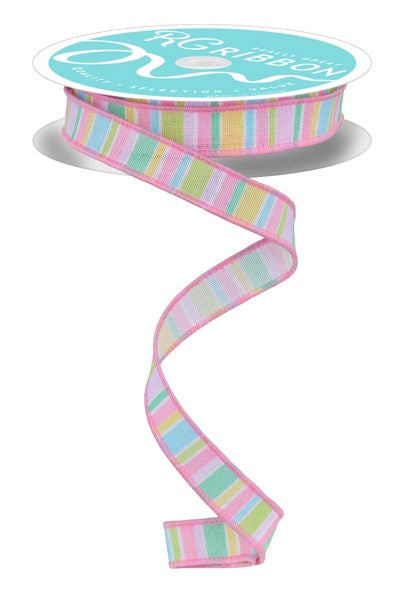 a pink and blue striped ribbon with a white background