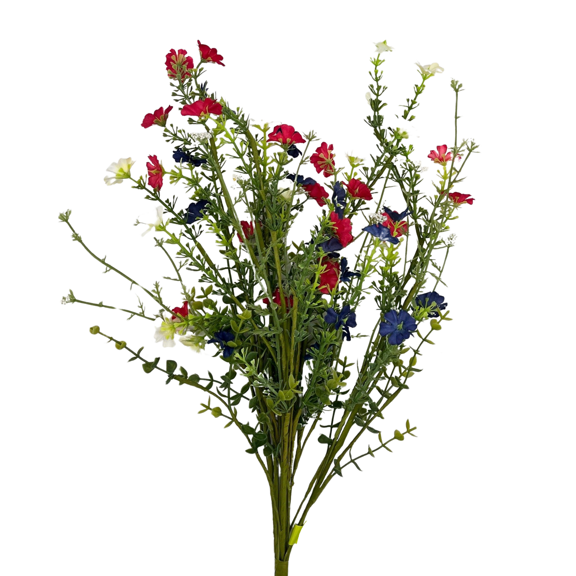 a bouquet of red, white, and blue flowers