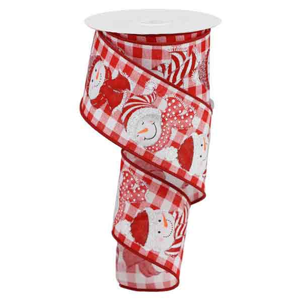 a red and white checkered ribbon with snowmen on it