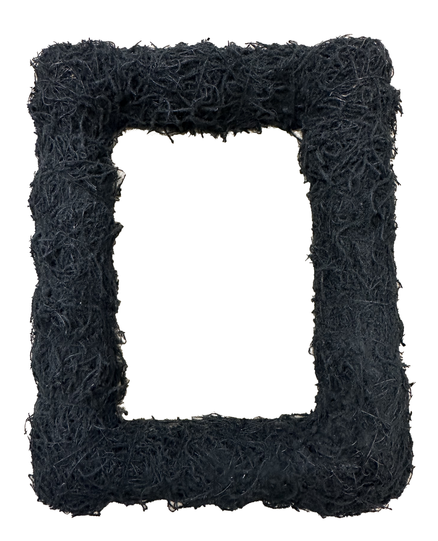a black frame with a textured, fuzzy appearance.