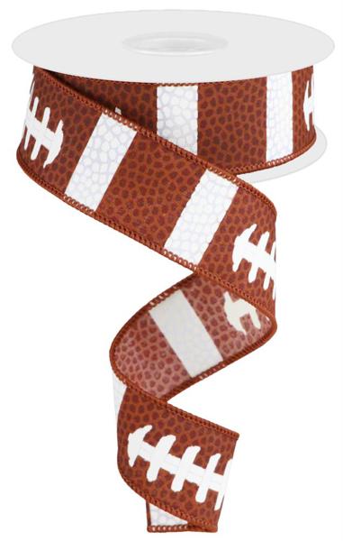 a football ribbon with white stitching on it