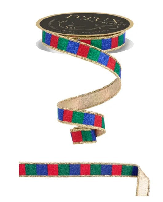 A colorful, multicolored ribbon with a gold and black pattern.