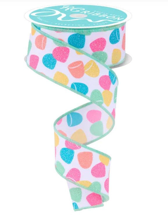 A colorful, patterned ribbon with a mint green trim.