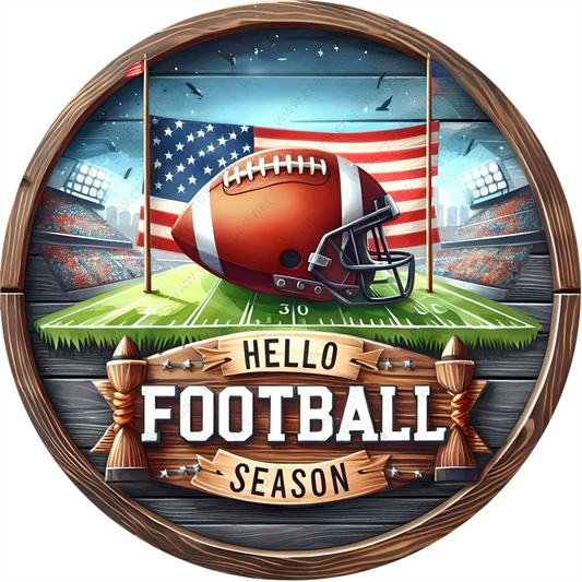 a football logo with an american flag and a football on it